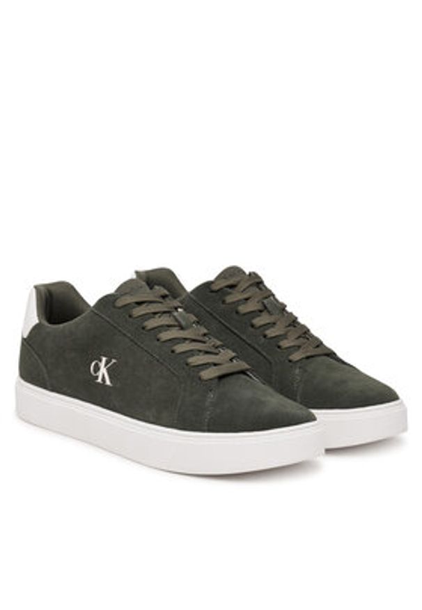 Calvin Klein Sneakersy Classic Cupsole Laceup Su YM0YM01434 Beżowy. Kolor: zielony. Materiał: skóra, zamsz