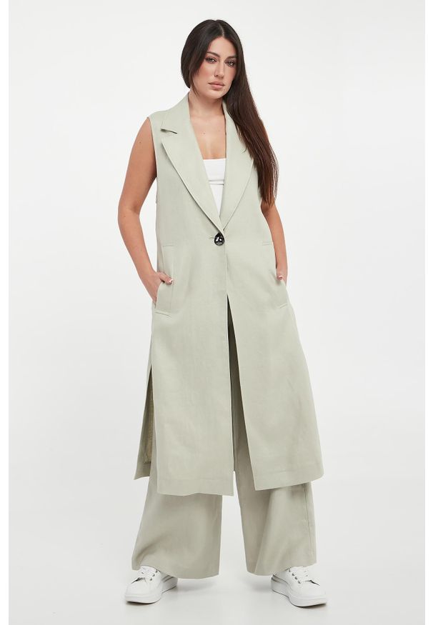 Armani Exchange - Kamizelka damska długa lniana ARMANI EXCHANGE. Materiał: len. Długość: długie