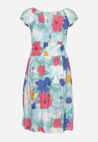 Born2be - Jasnoniebieska Bawełniana Sukienka o Rozkloszowanym Kroju z Gumką w Talii w Kwiatowy Wzór Rishta. Kolor: niebieski. Materiał: bawełna. Wzór: kwiaty. Sezon: lato. Styl: street #4