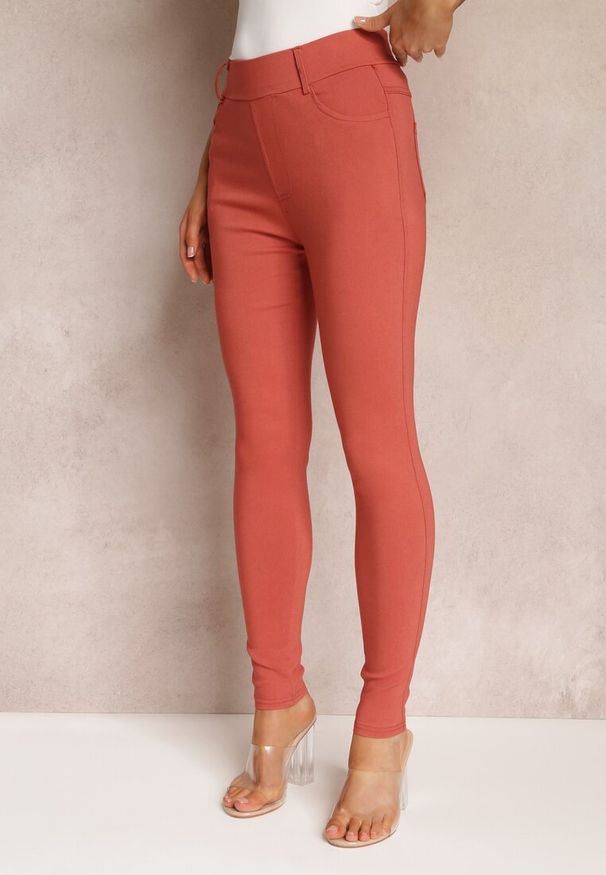 Renee - Pomarańczowe Spodnie Skinny z Talią High Waist Malga. Stan: podwyższony. Kolor: pomarańczowy. Długość: długie