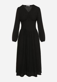 Born2be - Czarna Sukienka z Wiskozą z Gorsetową Talią i Bufiastymi Rękawami Aniste. Okazja: na co dzień. Typ kołnierza: dekolt gorset. Kolor: czarny. Materiał: wiskoza. Typ sukienki: gorsetowe. Styl: wizytowy, sportowy, casual, elegancki #6