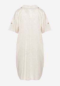 Born2be - Beżowa Pudełkowa Sukienka z Bawełny z Podwijanymi Rękawami Carinea. Okazja: na co dzień, do pracy, na spotkanie biznesowe. Typ kołnierza: dekolt w serek. Kolor: beżowy. Materiał: bawełna. Styl: biznesowy, klasyczny, casual, elegancki #6