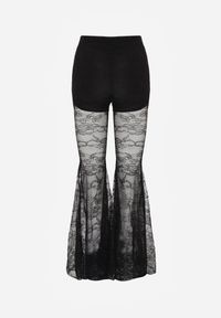 Born2be - Czarne Koronkowe Spodnie Dzwony z Wysokim Stanem Solifera. Okazja: na co dzień. Stan: podwyższony. Kolor: czarny. Materiał: koronka. Wzór: koronka. Styl: casual #6