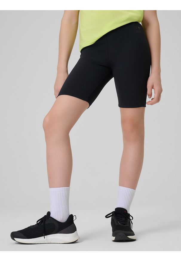 4f - 4F Legginsy kolarki sportowe dziewczęce - czarne 146/152 (10-12 lat). Stan: podwyższony. Kolor: czarny. Sezon: lato. Styl: sportowy