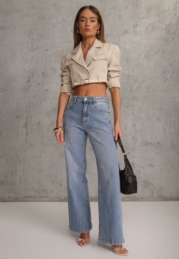 Renee - Niebieskie Casualowe Jeansy Wide Leg High Waist z Bawełną Sulaer. Okazja: na co dzień. Stan: podwyższony. Kolor: niebieski. Długość: długie. Wzór: gładki. Styl: casual