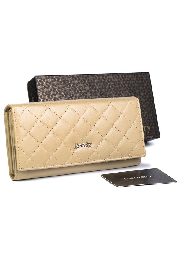 ROVICKY - Portfel damski skórzany R-RD-12-GCL-Q-3882 BEIGE. Materiał: skóra