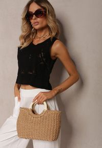 Renee - Czarny Top z Bawełną o Ażurowym Wzorze Nestavera. Kolor: czarny. Materiał: bawełna. Wzór: ażurowy. Styl: elegancki