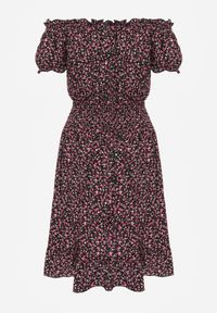 Born2be - Czarno-Czerwona Sukienka Hiszpanka z Bawełny z Gumką w Pasie Viliana. Okazja: na co dzień, na spacer. Typ kołnierza: dekolt hiszpanka. Kolor: czarny. Materiał: bawełna. Długość rękawa: krótki rękaw. Sezon: lato. Styl: casual, elegancki #5