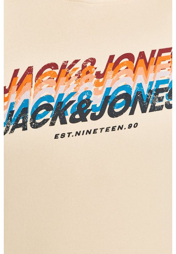 Jack & Jones - Bluza. Okazja: na co dzień. Typ kołnierza: kaptur. Kolor: beżowy. Materiał: bawełna. Wzór: nadruk. Styl: casual