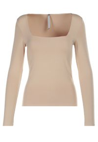 Born2be - Beżowa Bluzka Alexusi. Typ kołnierza: dekolt kwadratowy. Kolor: beżowy. Materiał: dzianina. Długość rękawa: długi rękaw. Długość: długie. Wzór: gładki. Styl: elegancki #3