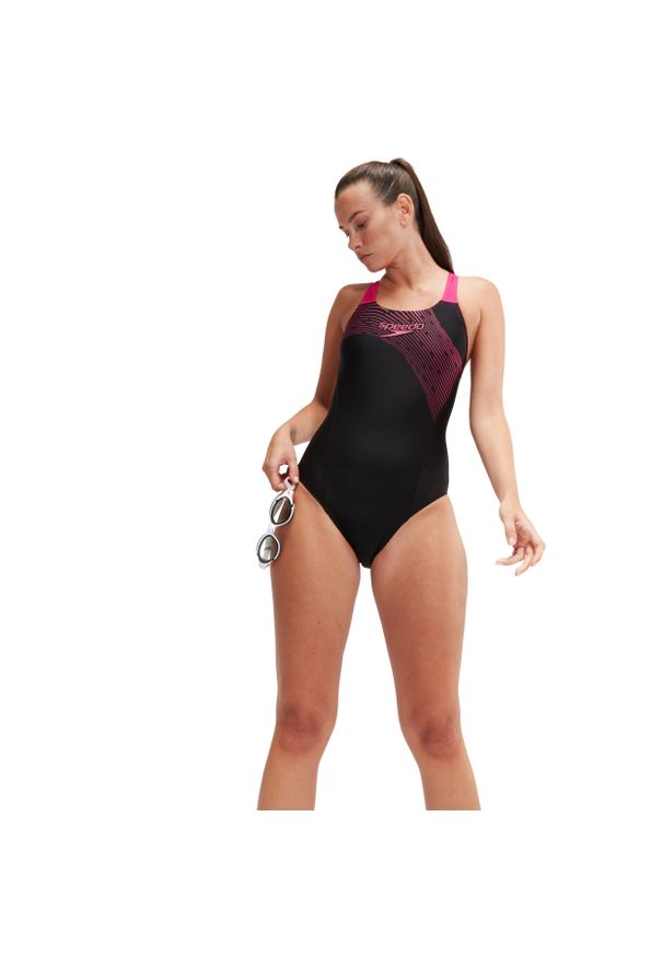 Strój kąpielowy jednoczęściowy damski Speedo Medley Logo. Kolor: czarny, różowy, wielokolorowy. Materiał: elastan, nylon
