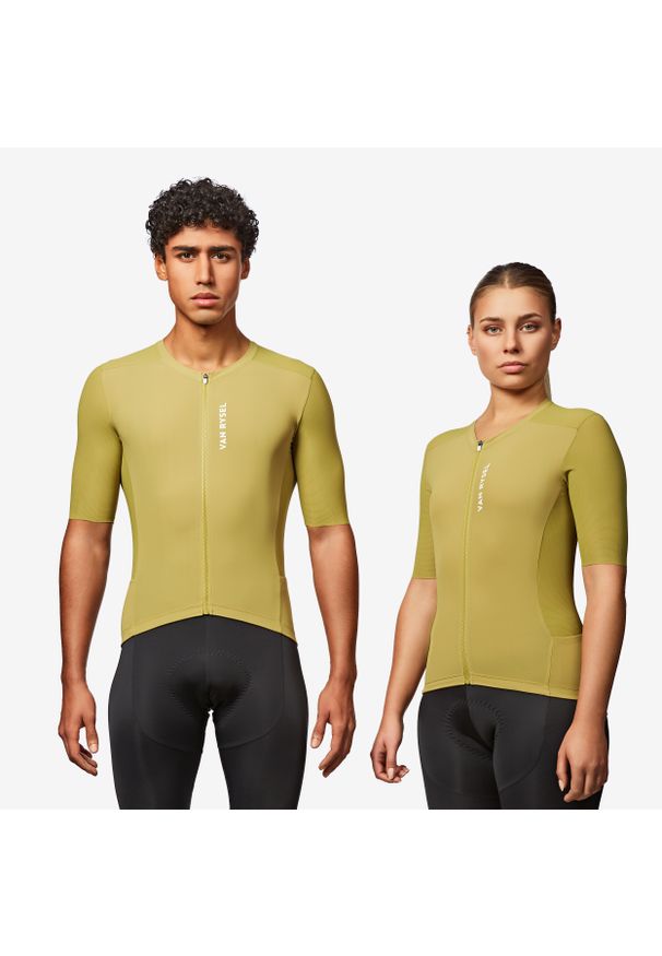 VAN RYSEL - Koszulka rowerowa szosowa Van Rysel Racer 2. Kolor: zielony. Materiał: poliester, materiał, elastan. Sport: kolarstwo