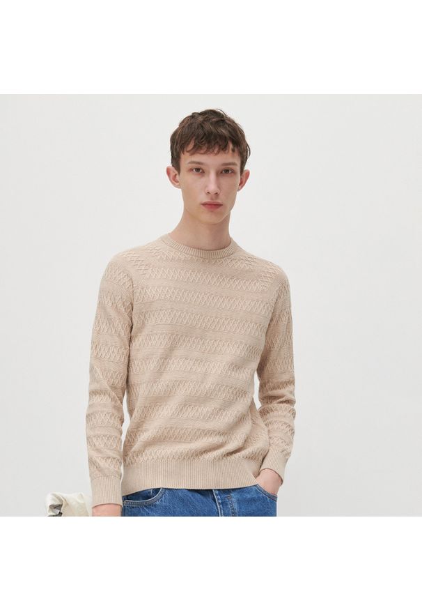 Reserved - Sweter z domieszką wełny - Beżowy. Kolor: beżowy. Materiał: wełna