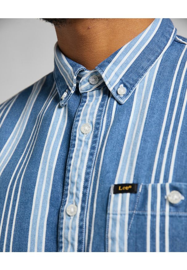 Lee - MĘSKA KOSZULA MATERIAŁOWA LEE RIVETED SHIRT INDIGO L66IKODK 112116432. Materiał: materiał
