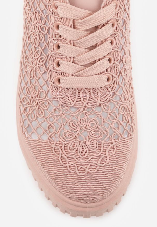 Born2be - Różowe Ażurowe Sneakersy Vices na Grubej Podeszwie z Tłoczeniem Luminise. Okazja: na co dzień. Kolor: różowy. Materiał: jeans. Szerokość cholewki: normalna. Wzór: ażurowy