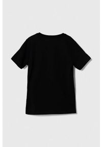 Guess t-shirt bawełniany dziecięcy kolor czarny z aplikacją. Kolor: czarny. Materiał: bawełna. Wzór: aplikacja. Styl: klasyczny #2