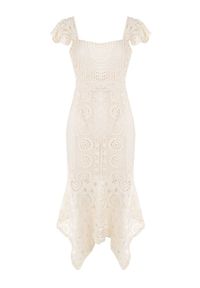 Born2be - Beżowa Sukienka Adene. Kolor: beżowy. Materiał: koronka. Długość rękawa: na ramiączkach. Wzór: ażurowy. Długość: midi #3