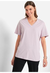 bonprix - Długi szeroki shirt z dekoltem w szpic (5 sztuk), krótki rękaw. Okazja: na co dzień. Kolor: różowy. Długość rękawa: krótki rękaw. Długość: krótkie. Sezon: lato. Styl: casual #1
