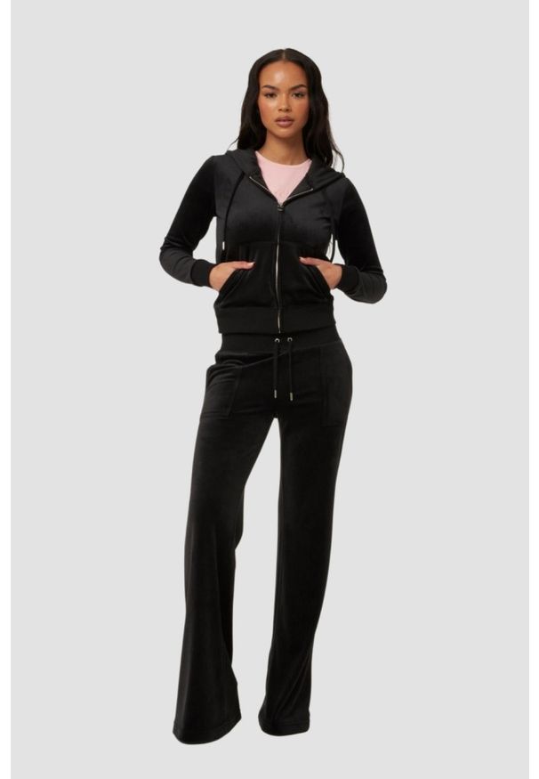 Juicy Couture - JUICY COUTURE Czarne spodnie dresowe damskie Layla Low Rise, Rozmiar XS. Kolor: czarny. Materiał: dresówka