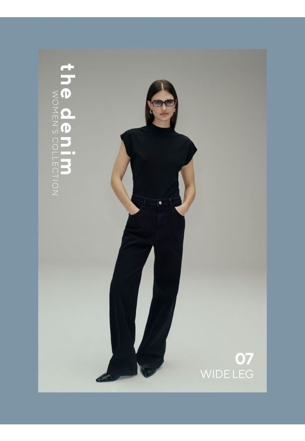 Reserved - Jeansy wide leg - czarny. Kolor: czarny