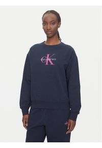 Calvin Klein Jeans Bluza Monologo LV047B234G Granatowy Relaxed Fit. Kolor: niebieski. Materiał: bawełna