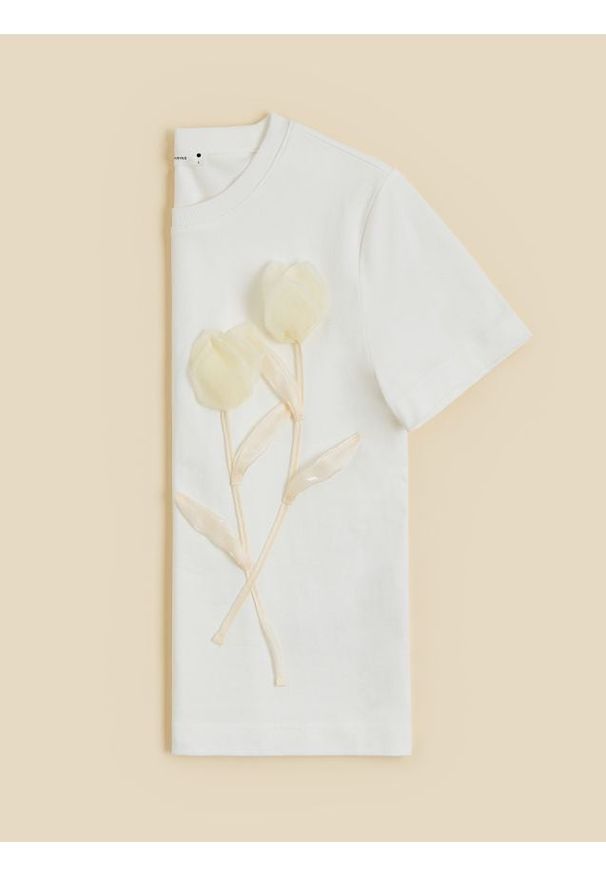 Reserved - T-shirt z aplikacją - biały. Kolor: biały. Materiał: dzianina, bawełna. Wzór: aplikacja. Styl: klasyczny