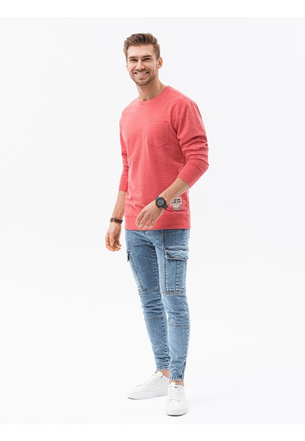 Ombre Clothing - Bluza męska bez kaptura B1149 - czerwona - XXL. Typ kołnierza: bez kaptura. Kolor: czerwony. Materiał: jeans, poliester, materiał, bawełna. Wzór: melanż