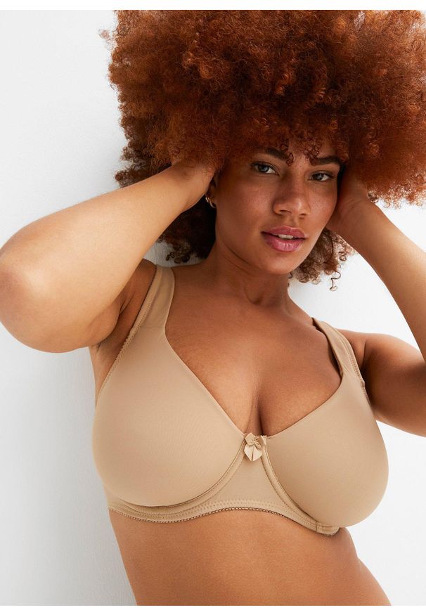 bonprix - Biustonosz typu T-shirt na fiszbinach. Kolor: beżowy
