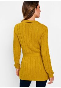 Długi sweter rozpinany bonprix żółty musztardowy. Kolor: brązowy. Długość: długie #6