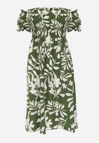 Born2be - Zielona Wiskozowa Sukienka Hiszpanka w Kwiatowy Wzór Berinira. Okazja: na co dzień. Typ kołnierza: dekolt hiszpanka. Kolor: zielony. Materiał: wiskoza. Wzór: kwiaty. Sezon: lato. Typ sukienki: z odkrytymi ramionami, proste. Styl: casual, elegancki #3