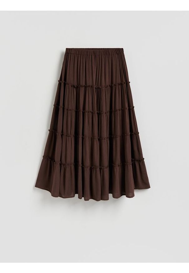 Reserved - Spódnica z wiskozy - ciemnobrązowy. Kolor: brązowy. Materiał: wiskoza