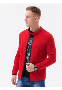 Ombre Clothing - Bluza męska rozpinana bez kaptura B1071 - czerwona - XXL. Typ kołnierza: bez kaptura. Kolor: czerwony. Materiał: poliester, bawełna #5
