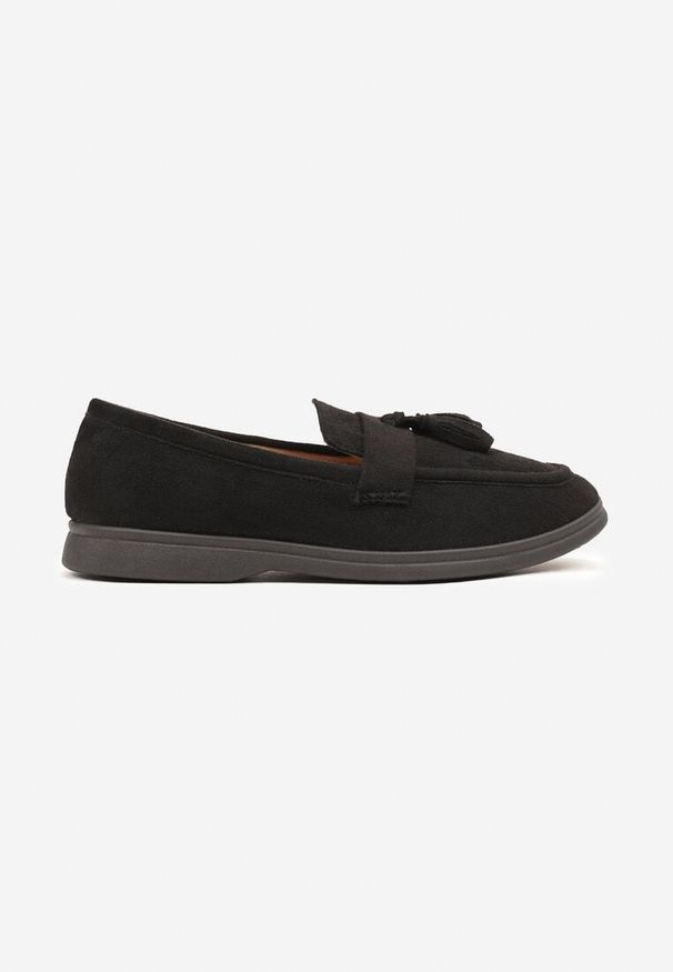 Born2be - Czarne Mokasyny z Frędzlami z Przodu Melarella. Okazja: na co dzień. Kolor: czarny. Materiał: jeans. Styl: elegancki, casual