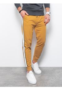 Ombre Clothing - Spodnie męskie dresowe joggery P951 - musztardowe - XXL. Kolor: żółty. Materiał: dresówka #7