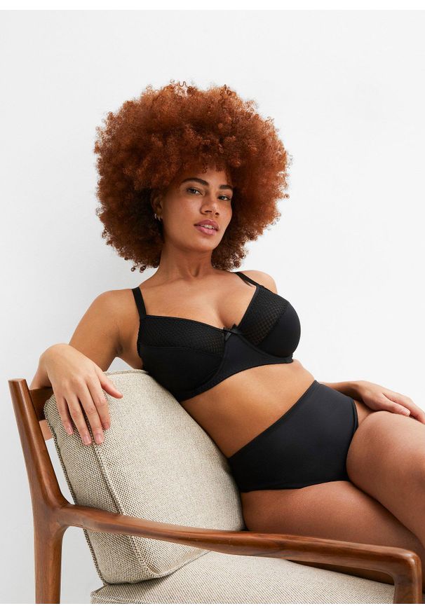 bonprix - Biustonosz minimizer z siateczką. Kolor: czarny. Wzór: gładki