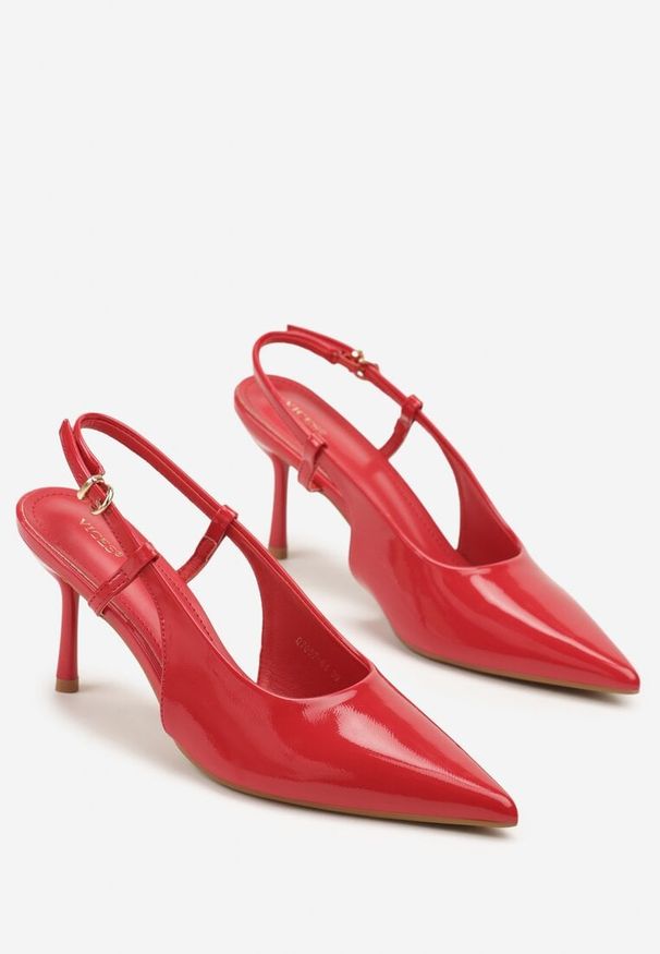 Renee - Czerwone Sandały Lakierowane Vices na Szpilce Slingback Raleira. Okazja: na spacer, na imprezę, na co dzień. Nosek buta: szpiczasty. Zapięcie: sprzączka. Kolor: czerwony. Materiał: lakier. Obcas: na szpilce. Styl: casual, klasyczny. Wysokość obcasa: średni