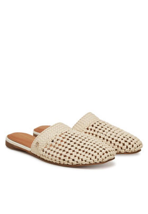 TOMMY HILFIGER - Tommy Hilfiger Klapki Crochet Mule FW0FW08413 Écru. Materiał: skóra