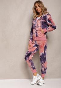 Renee - Różowo-Fioletowy Ocieplony Komplet Dresowy Tie-Dye z Bluzą z Kapturem i Spodniami Joggerami Tellervo. Kolor: różowy. Materiał: dresówka #3