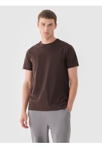 4f - 4F T-shirt regular gładki męski - brązowy S. Okazja: na co dzień. Kolor: brązowy. Materiał: bawełna, jersey, dzianina. Długość rękawa: krótki rękaw. Długość: krótkie. Wzór: gładki. Styl: sportowy, casual, klasyczny