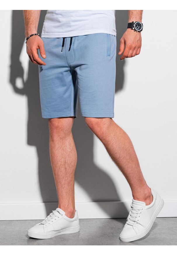 Ombre Clothing - Krótkie spodenki męskie dresowe W291 - błękitne - XXL. Kolor: niebieski. Materiał: dresówka. Długość: krótkie. Styl: klasyczny