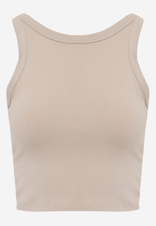 Born2be - Beżowy Top z Prążkowanego Materiału Zitessa. Okazja: na co dzień. Kolor: beżowy. Materiał: materiał, prążkowany. Długość rękawa: na ramiączkach. Styl: elegancki, klasyczny, casual