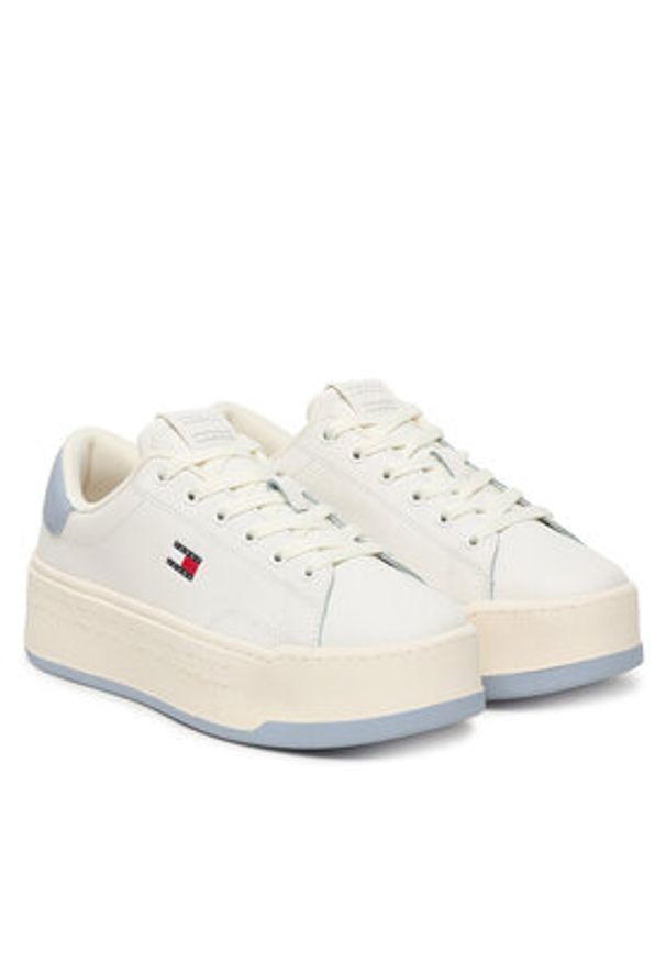 TOMMY HILFIGER - Tommy Hilfiger Sneakersy Tjw Script Cupsole Flatform EN0EN02961 Écru. Kolor: kremowy. Materiał: skóra