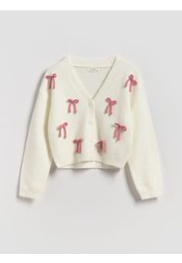 Reserved - Kardigan z kokardkami - złamana biel. Typ kołnierza: kokarda. Materiał: dzianina #1