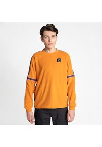 Bluza New Balance MT13513MOE - pomarańczowa. Okazja: na spacer. Kolor: pomarańczowy. Materiał: materiał, polar, tkanina. Długość: długie. Wzór: napisy, aplikacja. Sezon: zima