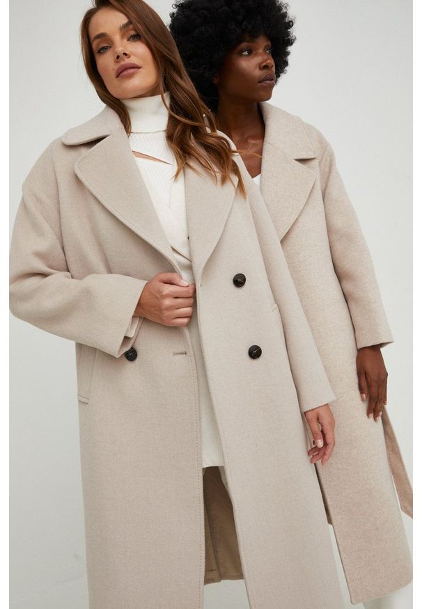 Answear Lab płaszcz wełniany kolor beżowy przejściowy oversize. Kolor: beżowy. Materiał: wełna. Styl: wakacyjny