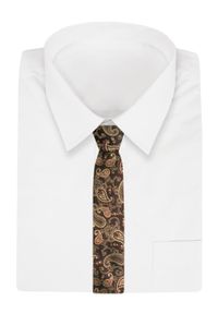Męski Krawat Angelo di Monti - Paisley na Brązowym Tle. Kolor: brązowy, wielokolorowy, beżowy. Materiał: tkanina. Wzór: paisley. Styl: elegancki, wizytowy