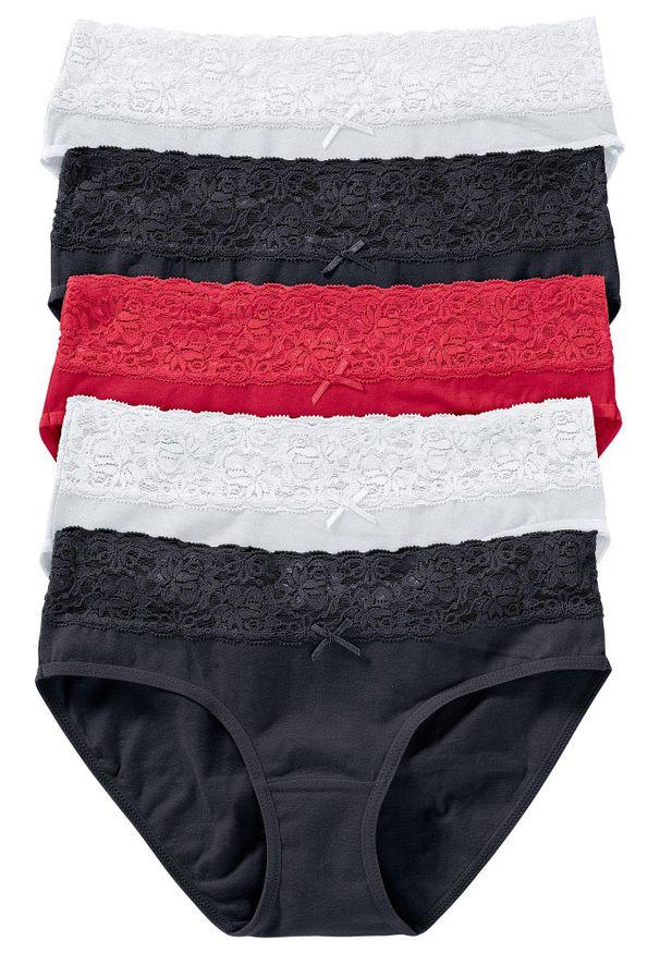 bonprix - Figi z koronką (5 par). Kolor: czarny. Materiał: koronka. Wzór: koronka