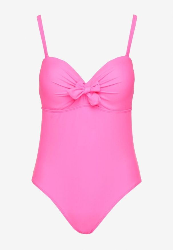 Born2be - Różowy Strój Kąpielowy Ozdobiony Wiązaniem Tevalea. Kolor: różowy. Wzór: aplikacja