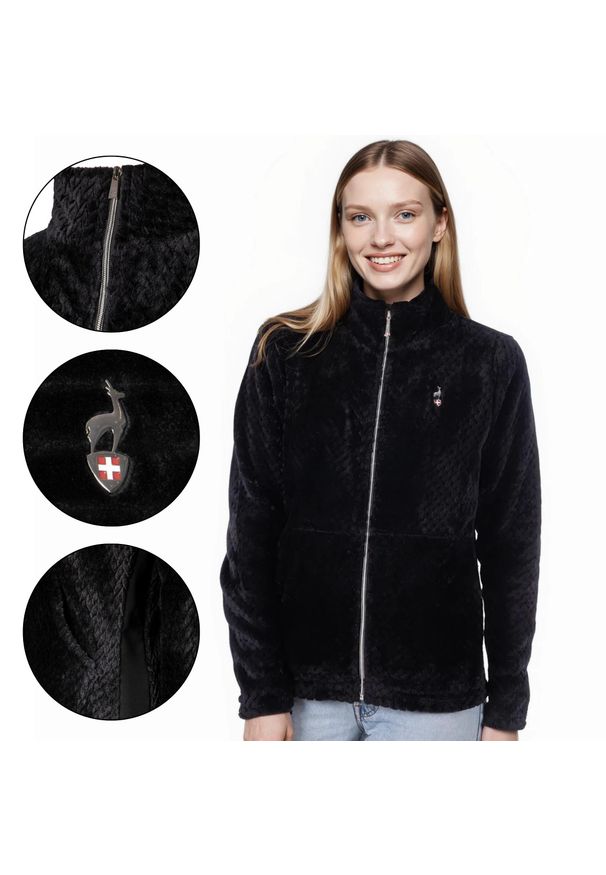 Aulp - Bluza polarowa damska AULP BECCO Rozpinana z kołnierzem. Kolor: czarny. Materiał: polar. Sport: turystyka piesza