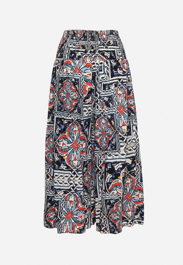 Born2be - Granatowe Bawełniane Spodnie Culotte z Wysokim Stanem i Gumką w Talii w Boho Stylu Olovia. Stan: podwyższony. Kolor: niebieski. Materiał: bawełna. Styl: boho